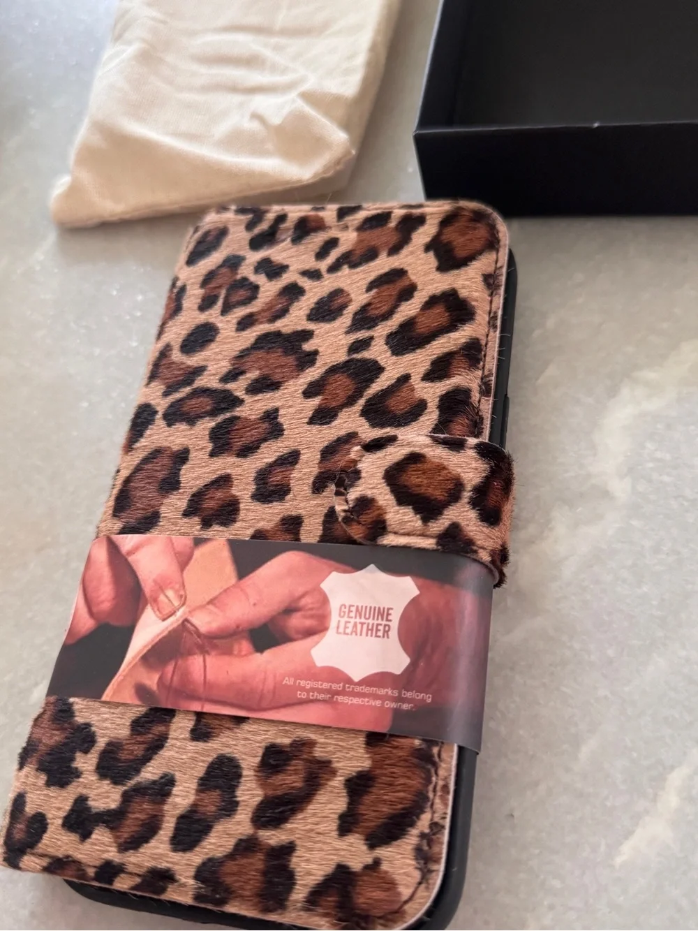NIB Leopard Print Genuine Leather Phone Case + Wallet - iPhone 15 Pro Max